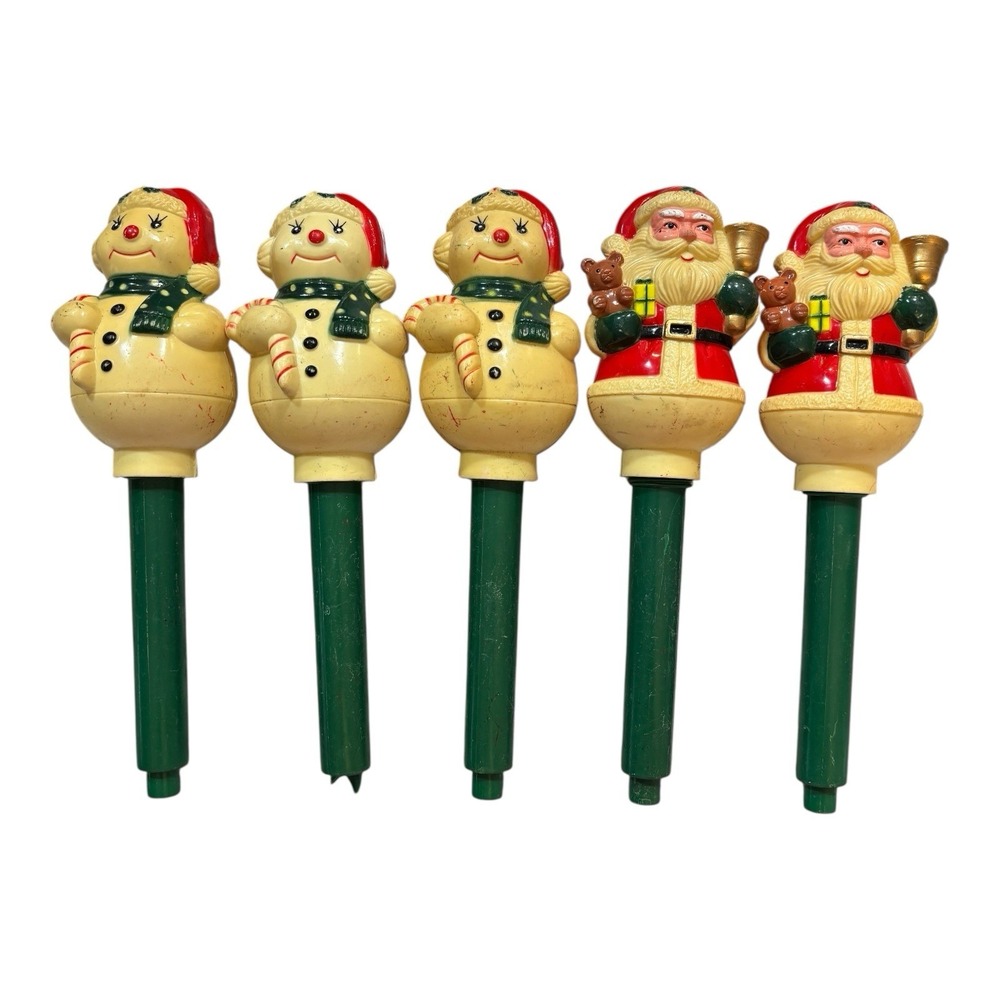 Adams Vintage Christmas Santa Snowman Lighted Pathway Markers 80s Untested‎
